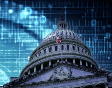 The United States Capital, Congress, with a backdrop of a digital canvas